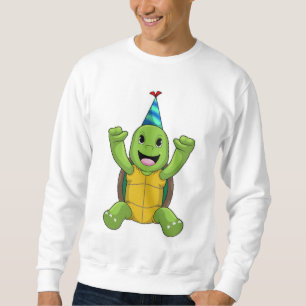 Turtle vid Birthday med Party hat Lång Ärmad Tröja