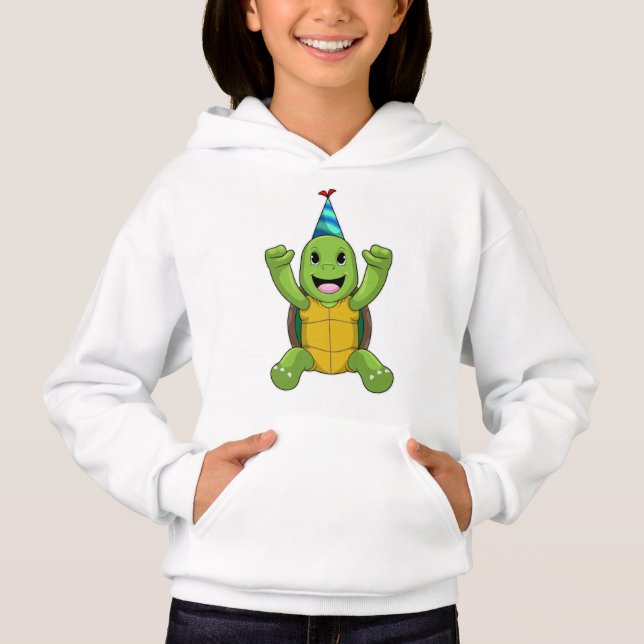 Turtle vid Birthday med Party hat T Shirt (Framsida)