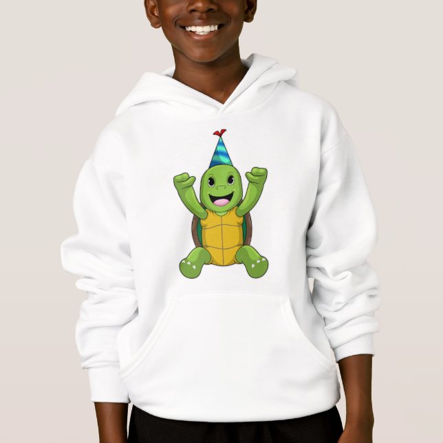 Turtle vid Birthday med Party hat T Shirt (Framsida)