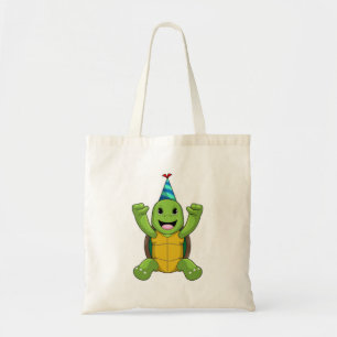 Turtle vid Birthday med Party hat Tygkasse