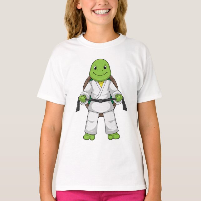 Turtle vid martialkonsten med svart Bälte T Shirt (Framsida)