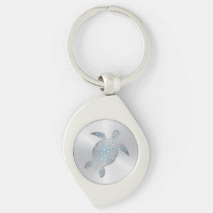 Turtle vid Silver Swirl Silverfärgad Nyckelring