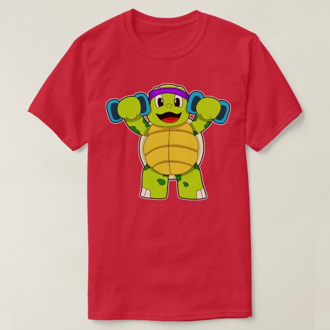 Turtle vid styrkeutbildning med Dumbbells T Shirt (Design framsida)