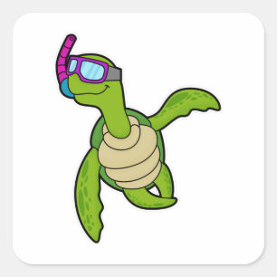 Turtle vid Swimming med Snorkel Fyrkantigt Klistermärke