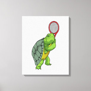 Turtle vid Tennis med tennis racket Canvastryck