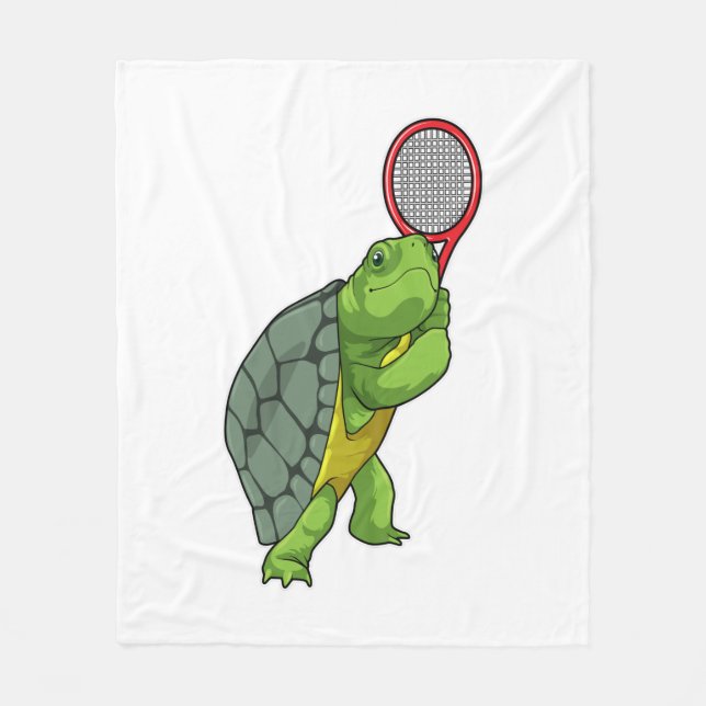 Turtle vid Tennis med tennis racket Fleecefilt (Framsidan)