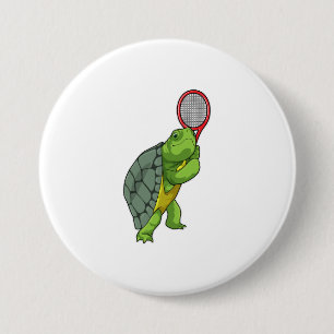 Turtle vid Tennis med tennis racket Knapp