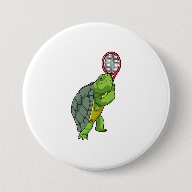 Turtle vid Tennis med tennis racket Knapp (Framsida)