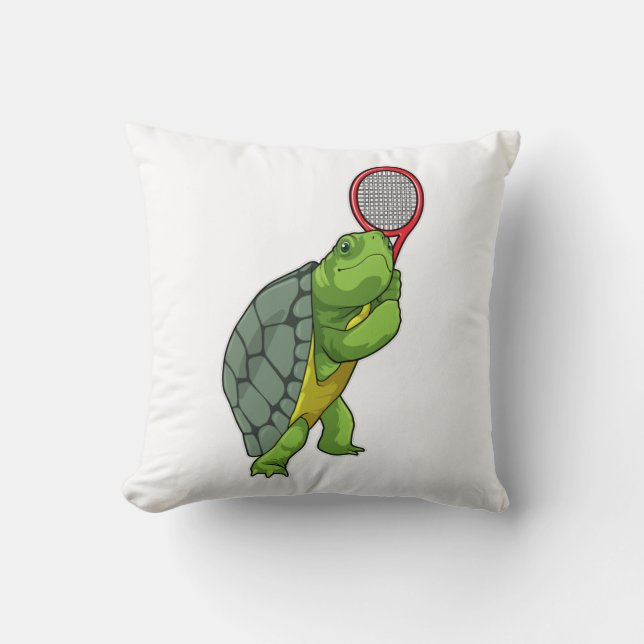 Turtle vid Tennis med tennis racket Kudde (Framsida)