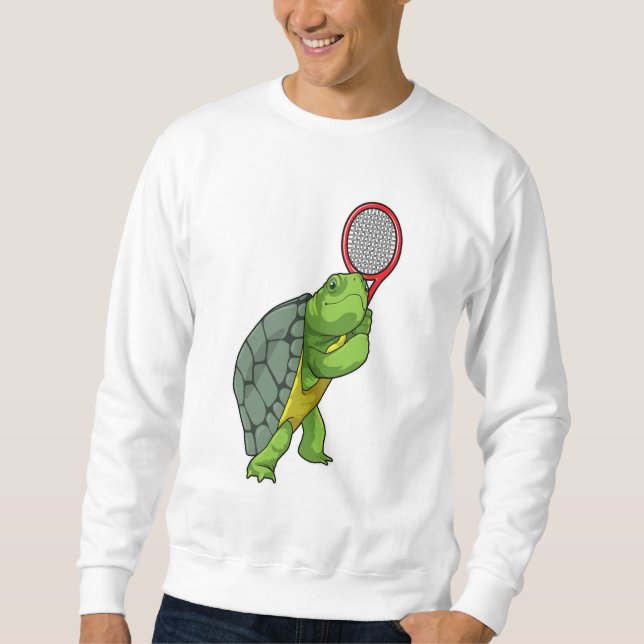 Turtle vid Tennis med tennis racket Lång Ärmad Tröja (Framsida)