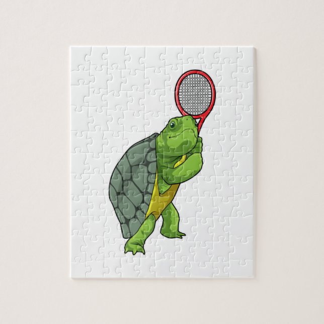 Turtle vid Tennis med tennis racket Pussel (Vertikal)