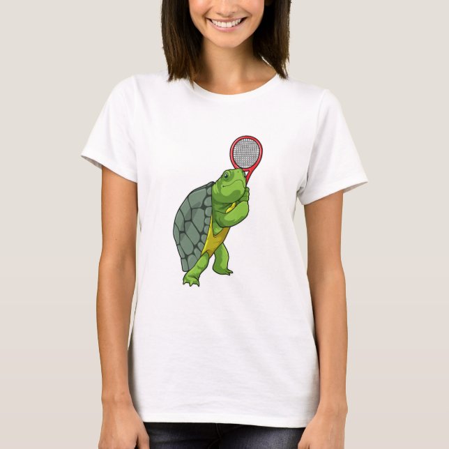Turtle vid Tennis med tennis racket T Shirt (Framsida)