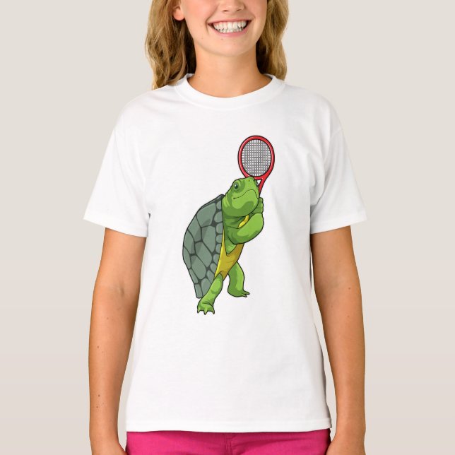 Turtle vid Tennis med tennis racket T Shirt (Framsida)