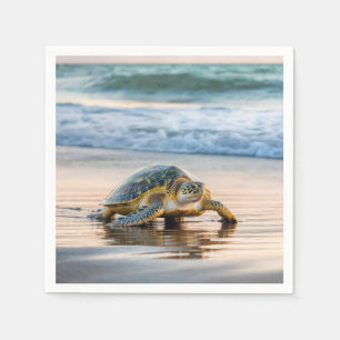 Turtle Walking on Blöt Beach Sand Pappersservett