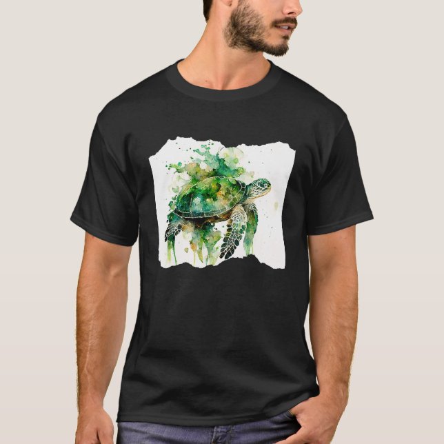 Turtle Watercolor Artwork T Shirt (Framsida)
