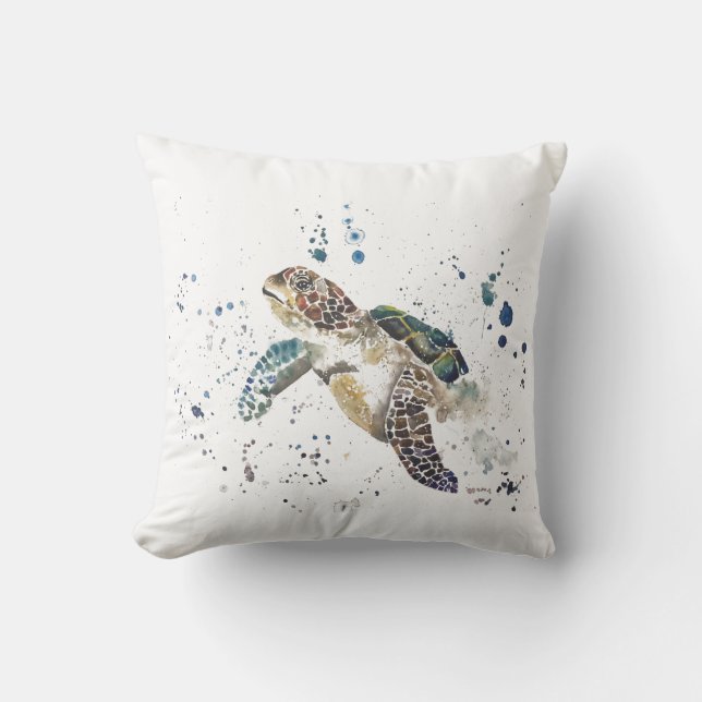 Turtle Watercolor Cushion Kudde (Framsida)