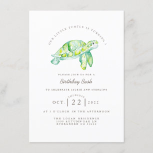 Turtle Watercolor Havsdag Inbjudningar