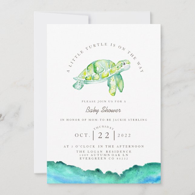 Turtle Watercolor | Ocean Life Baby Shower Inbjudningar (Framsida)