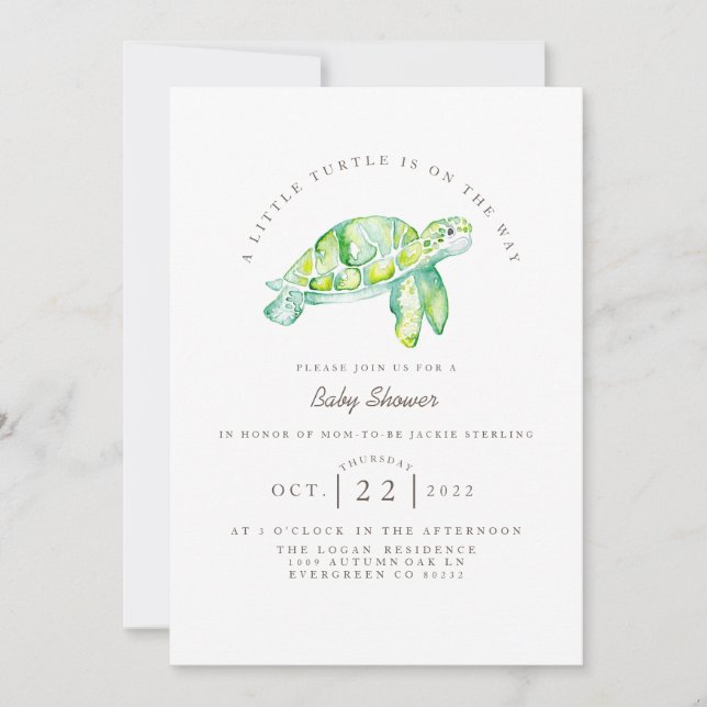 Turtle Watercolor | Ocean Life Baby Shower Inbjudningar (Framsida)