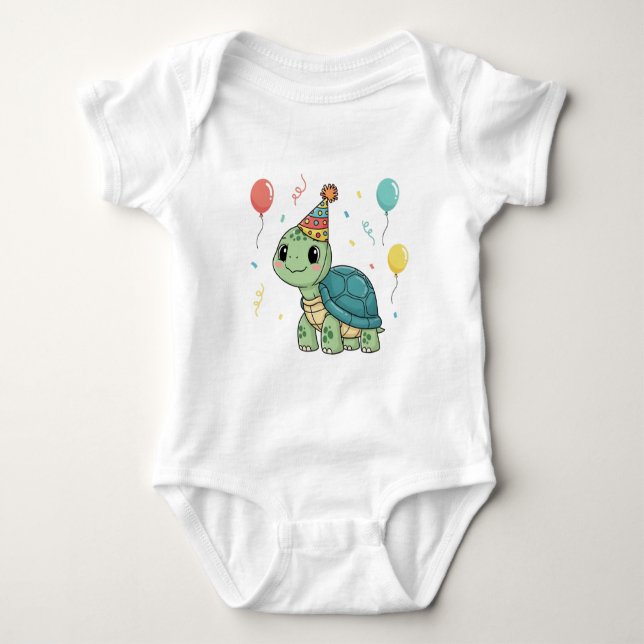Turtle Wearing a Party Hat T Shirt (Framsida)