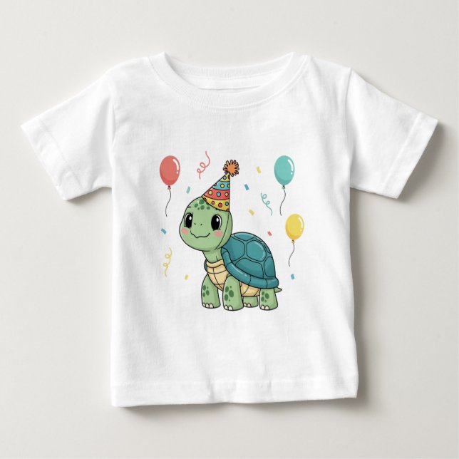 Turtle Wearing a Party Hat T Shirt (Framsida)