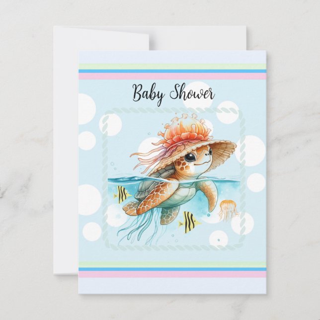 Turtle Wearing Jellyfish Hat Baby Shower Inbjudningar (Framsida)