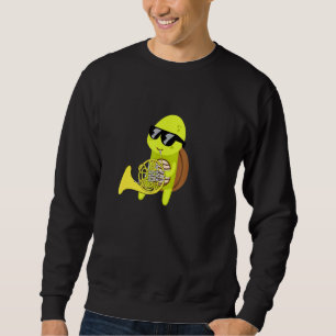 Turtle Wearing Sunglasses Spela upp Fransk Horn Lång Ärmad Tröja