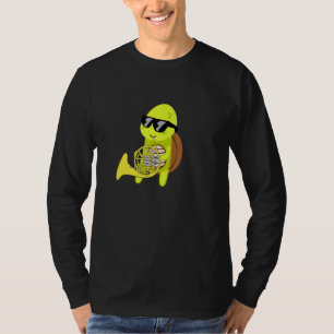 Turtle Wearing Sunglasses Spela upp Fransk Horn T Shirt