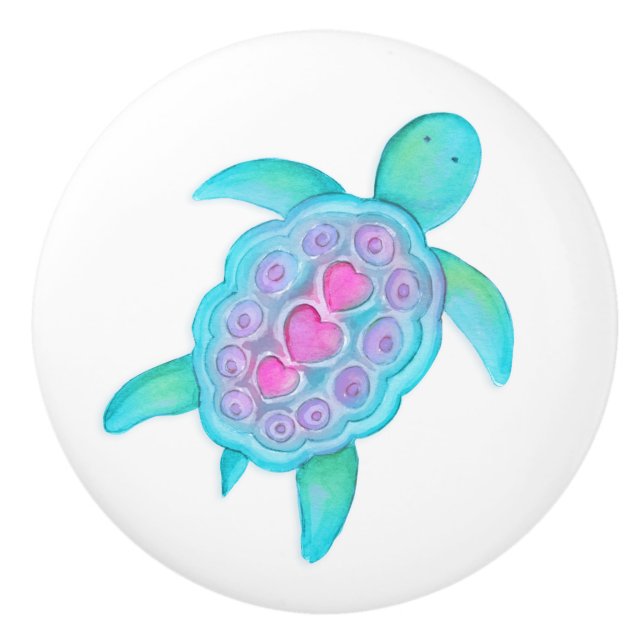 Turtle whimsiques vattencolor art doorknob knopp (Framsidan)