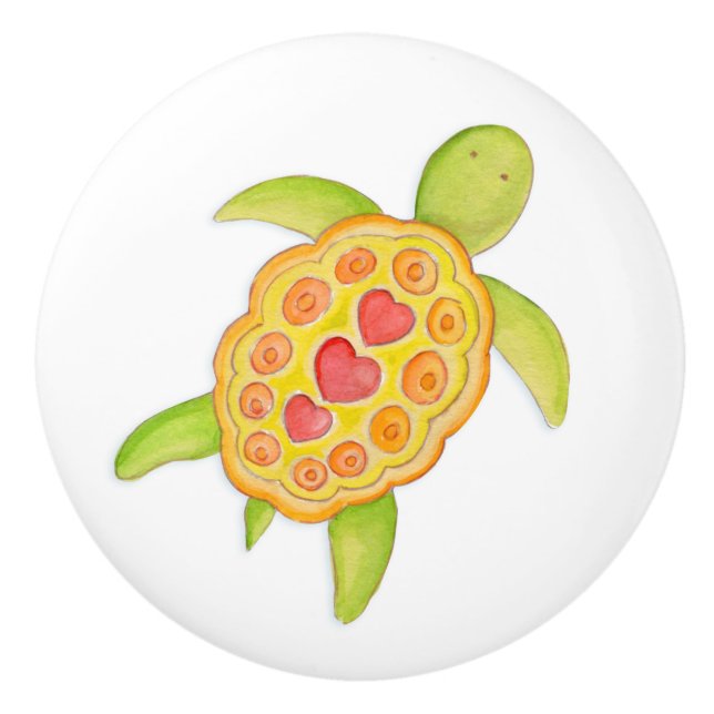 Turtle whimsiques vattencolor art doorknob knopp (Framsidan)