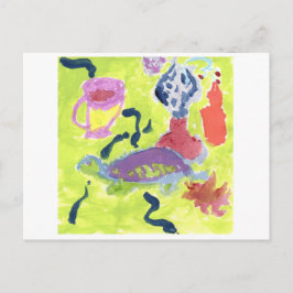 Turtle with a kopp of tea postcard vykort