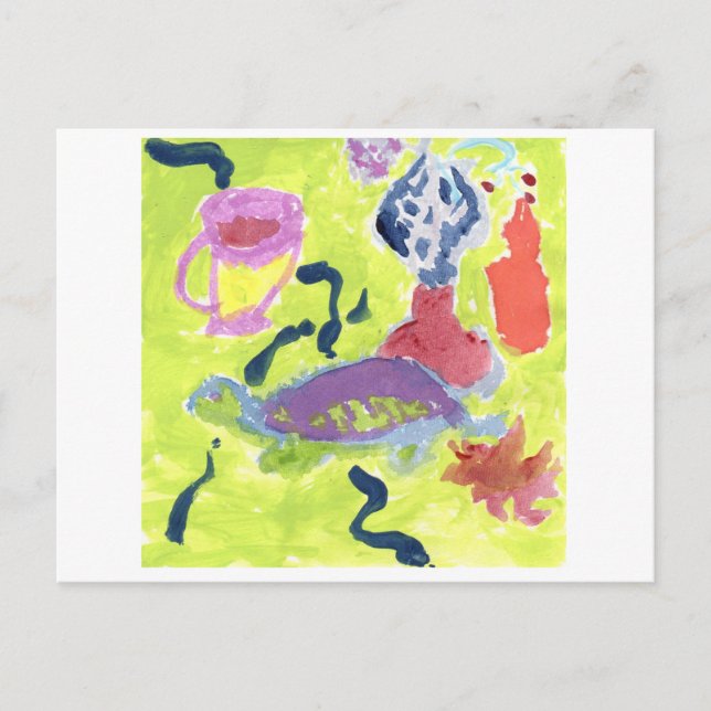 Turtle with a kopp of tea postcard vykort (Framsida)