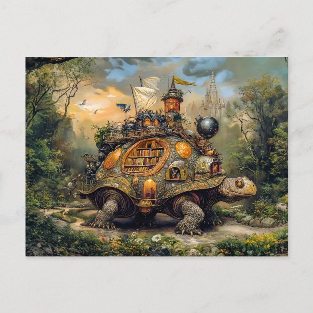 Turtle with Bibliotek and Rooftop Terrace on Pat Vykort (Framsida)