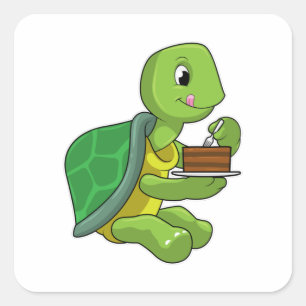 Turtle with Cake Fyrkantigt Klistermärke