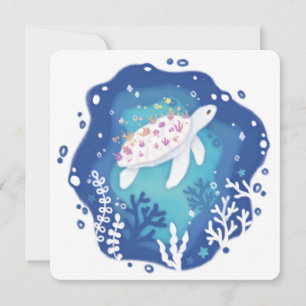 Turtle with Corals in Ocean Papper Art Illustratio Inbjudningar