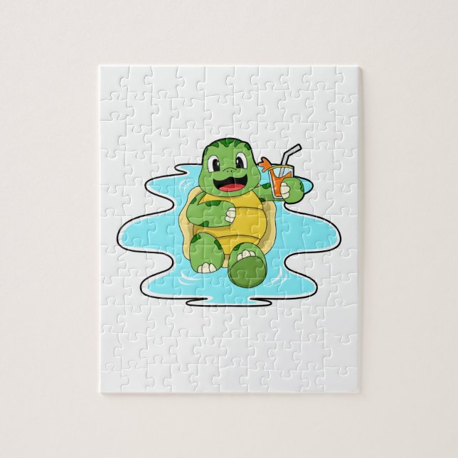 Turtle with Drink in Vatten Pussel (Vertikal)