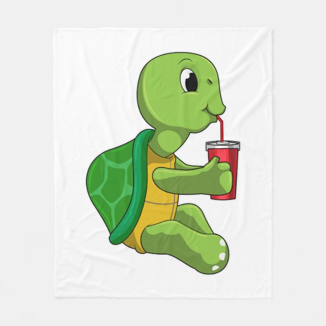 Turtle with Drinking mugg with Straw Fleecefilt (Framsidan)