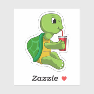 Turtle with Drinking mugg with Straw Klistermärken