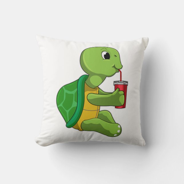 Turtle with Drinking mugg with Straw Kudde (Framsida)