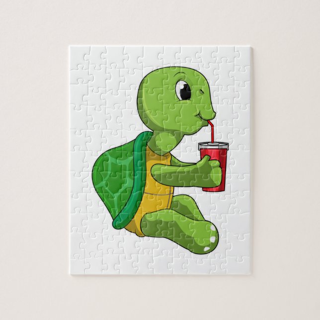 Turtle with Drinking mugg with Straw Pussel (Vertikal)