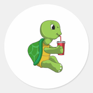 Turtle with Drinking mugg with Straw Runt Klistermärke