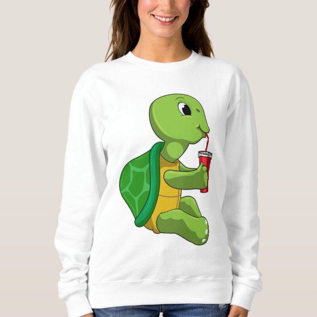 Turtle with Drinking mugg with Straw T Shirt (Framsida)