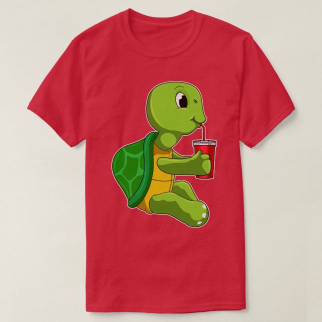 Turtle with Drinking mugg with Straw T Shirt (Design framsida)