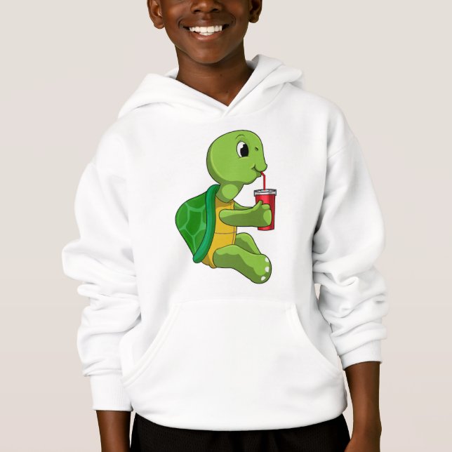 Turtle with Drinking mugg with Straw T Shirt (Framsida)