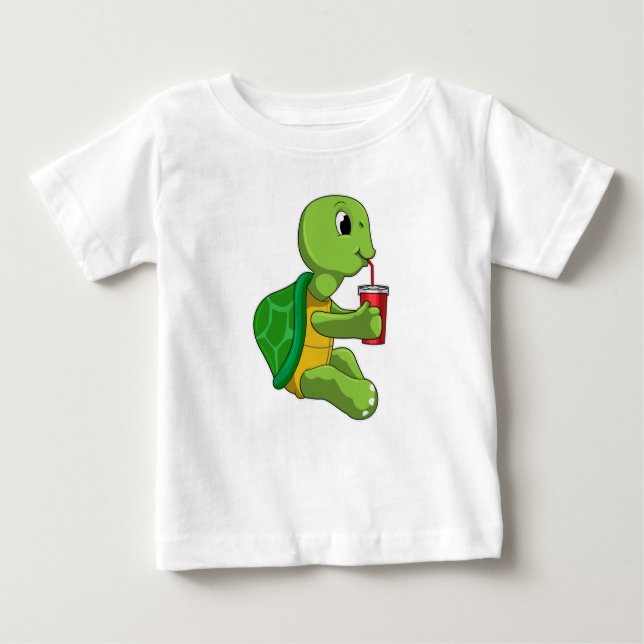 Turtle with Drinking mugg with Straw T Shirt (Framsida)