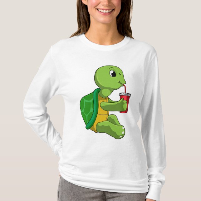 Turtle with Drinking mugg with Straw T Shirt (Framsida)