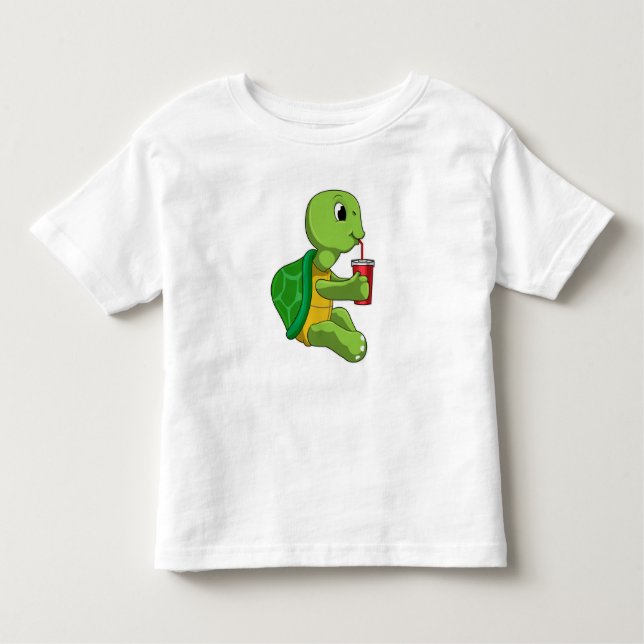 Turtle with Drinking mugg with Straw T Shirt (Framsida)