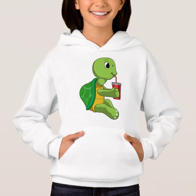 Turtle with Drinking mugg with Straw T Shirt (Framsida)