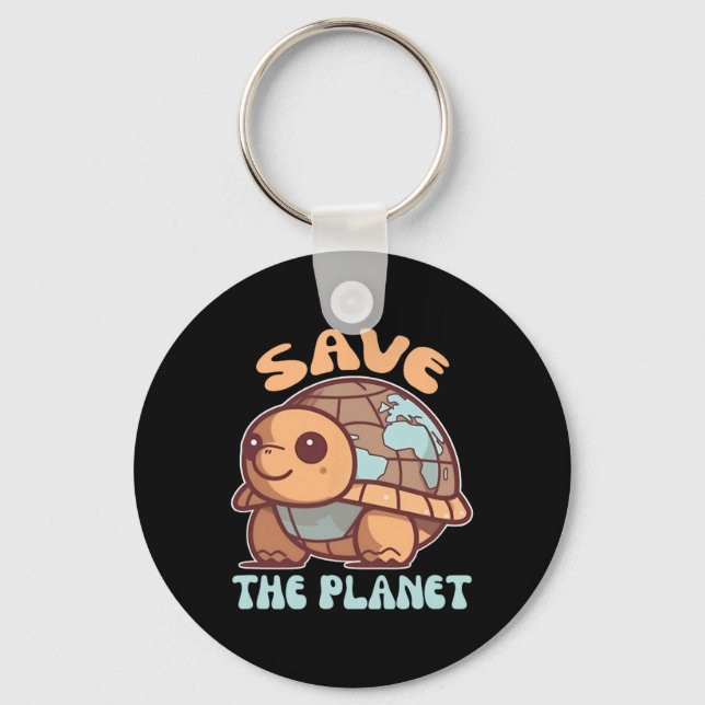 Turtle with Earth Environmental Protection Spara Nyckelring (Framsida)