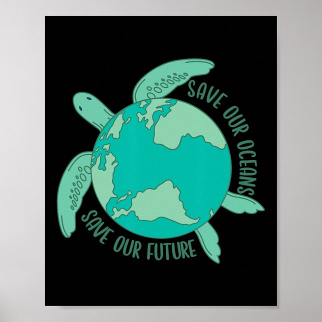 Turtle with Earth Spara our Ocans Spara Vår framti Poster (Framsidan)
